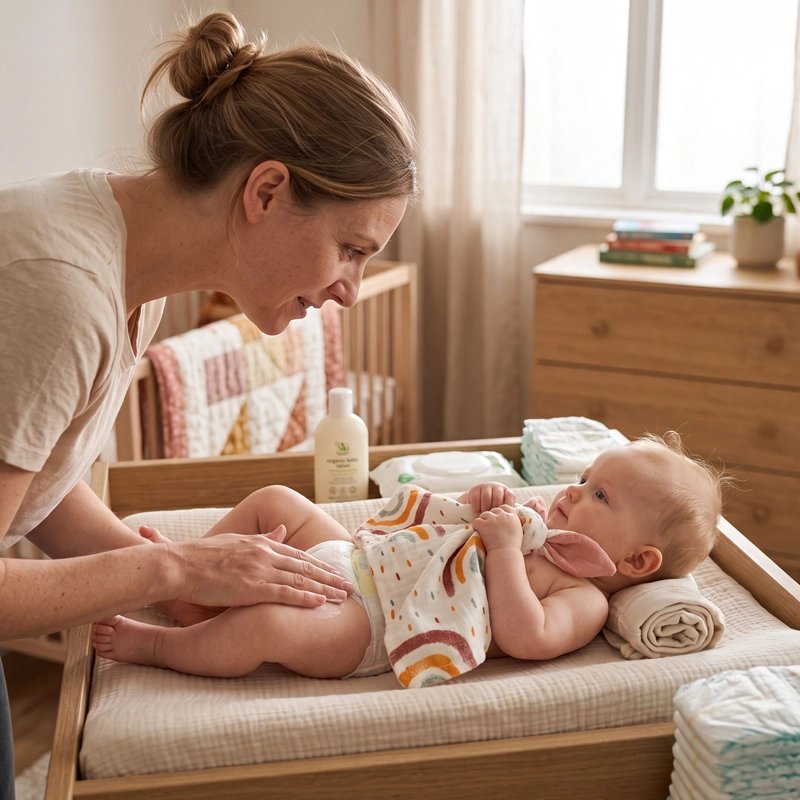 Doudou bebe fille change couche avec maman