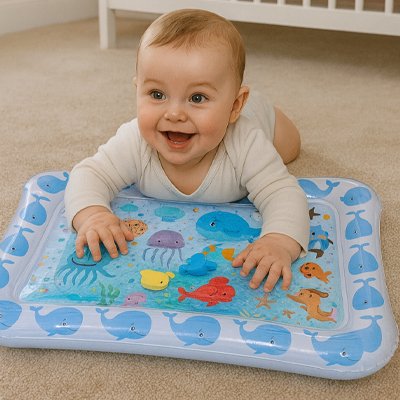 Tapis d'eau bébé bleu rampe