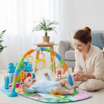 Arche d'éveil multicolore bebe sourit maman