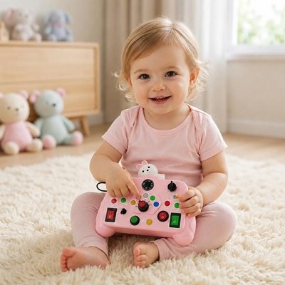Busy board bebe fille rose essaie bouton