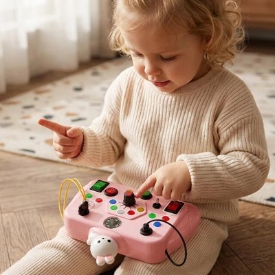 Busy board bebe rose girl assise sol