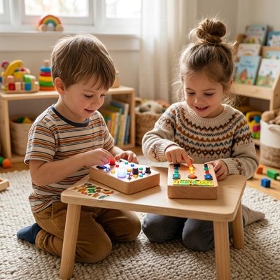 Busy board​ petit 2 copains jouent ensemble
