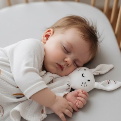 Doudou lapin bebe endormi avec doudou arc