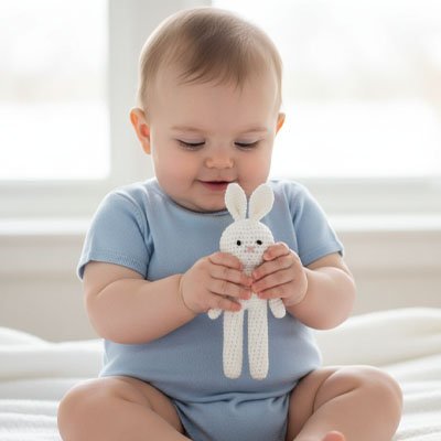 Doudou lapin blanc bras bebe