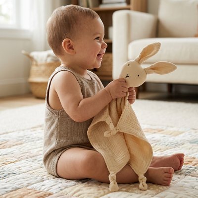 doudou lapin fait sourire bebe profil