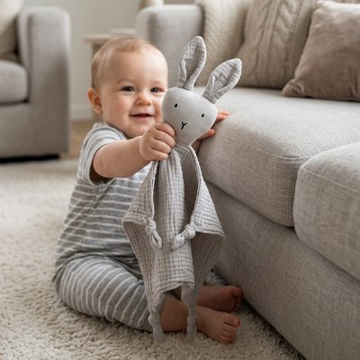 doudou lapin tendu par bebe