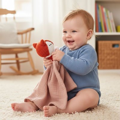 Doudou renard bebe sourit a renard rose