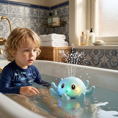 Jouet baignoire pour bebe pieuvre bleue