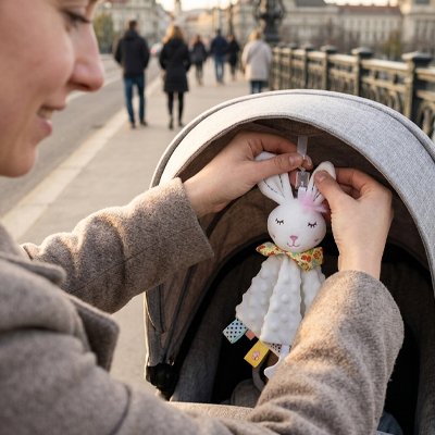Lapin doudou blanc maman caresse oreilles