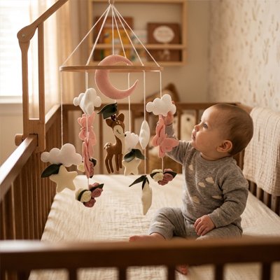 Mobile bébé bambi bebe assis decouvre