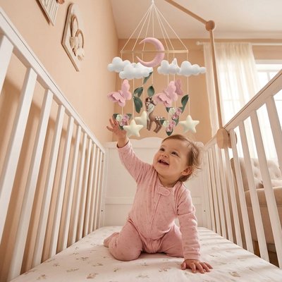Mobile bébé bambi fillette a genou joue