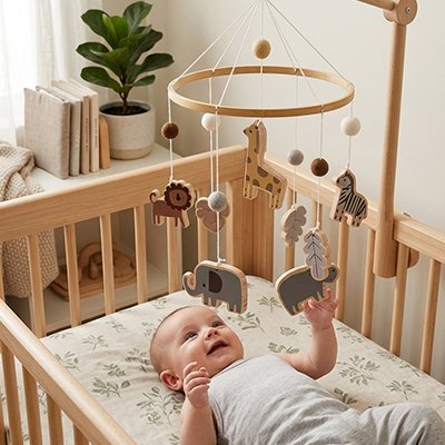 Mobile bébé boy joue avec éléphant
