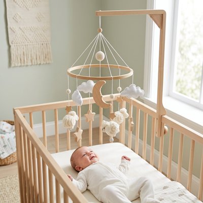 Mobile bébé mouton garçon heureux