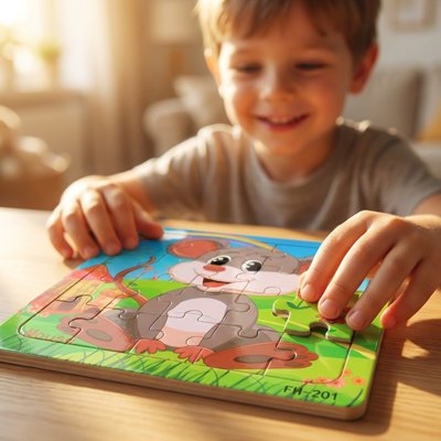 Puzzle bois garçon montre travail
