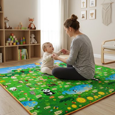 Tapis de sol bébé panda moment ludique avec maman