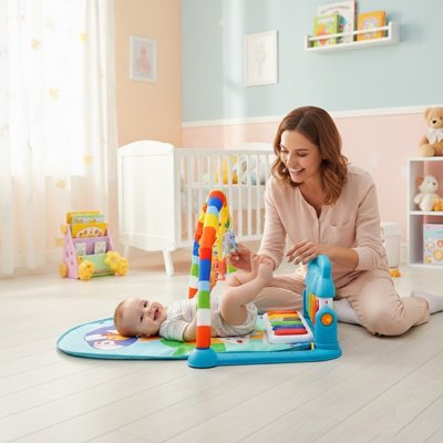 Tapis d'éveil bébé garconnet heureux avec maman
